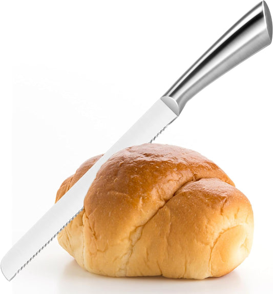 Serrated Bread Knife, Pastry-Slicer - 10 Inch/24CM Blade,One-Piece Stainless Steel Design,Best Knives for V1258-DP02-A-165