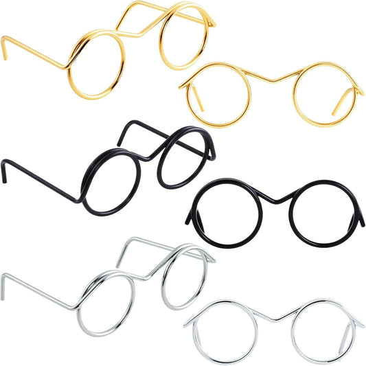 6pcs Mini Metal Doll Glasses, Small Round Glasses for Dolls Making, Tiny Dog Cat Eyeglasses Decorative V1258-DP02-A-1662