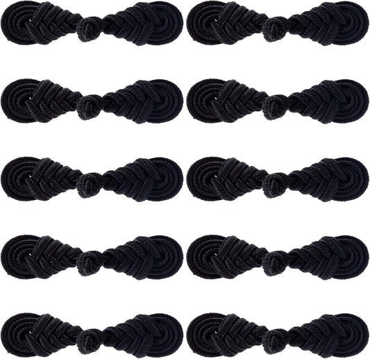 10 Pairs Black Chinese Closure Buttons, Handmade Frog Closures for Clothing, Sewing Buttons Fasteners for V1258-DP02-A-1663