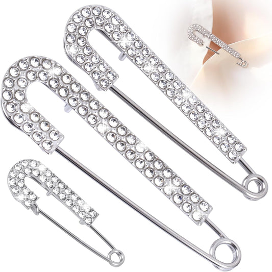 3pcs Large Rhinestone Safety Pins, Sparkly Decorative Brooch Pins for Clothes, Shiny Crystal Brooch Clips for V1258-DP02-A-1670