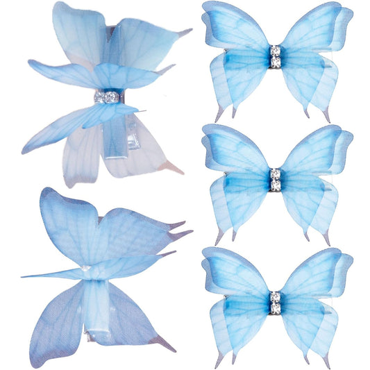 5pcs Blue Organza Butterfly Hair Clips, Non-Slip Rhinestone Gradient Barrettes for Women, Double-Layer V1258-DP02-A-1672