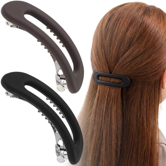 2pcs Frosted Hair Clips for Women, Non-Slip French Snap Clip Barrettes, Oval Frosted Barrettes Hollow Hair V1258-DP02-A-1674