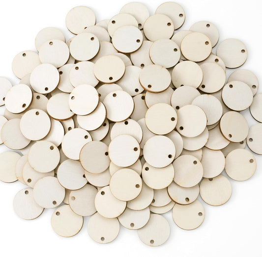 150pcs Unfinished Wood Circle for Crafts, 1 Inch Blank Hanging Wooden Discs with Holes, Natural Wood Circles V1258-DP02-A-1676