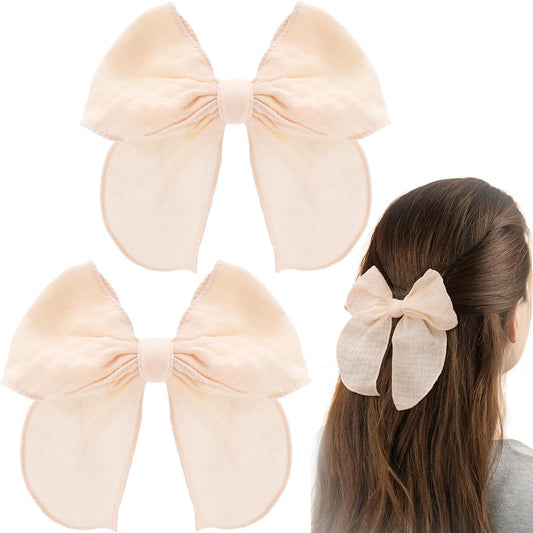 2pcs Beige Fable Bow Hair Clip for Women, Ribbon Hair Bows Barrettes, Swallowtail Hair Bow Clips Alligator V1258-DP02-A-1680