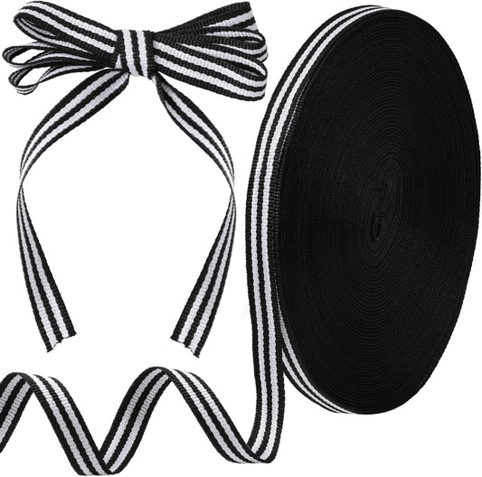 54.68 Yards Black and White Striped Ribbon, 0.39 Inch Wide Grosgrain Stripe Ribbons Fabric, Polyester Fabric V1258-DP02-A-1687