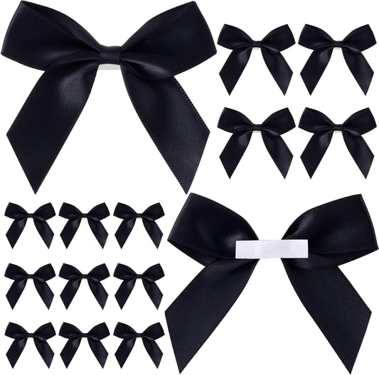 15pcs Self-Adhesive Mini Black Bows, 2.83x2.56in Premade Satin Ribbon Bows, Double-Sided Tape Stick on V1258-DP02-A-1692