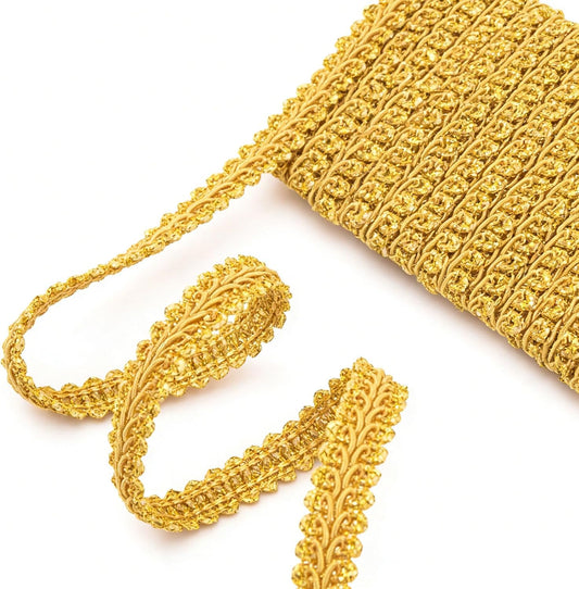 10 Yards Gold Lace Fabric Trim for Sewing, 0.51" Gold Braided Trims, Polyester Woven Sewing Decorative Trim V1258-DP02-A-1695