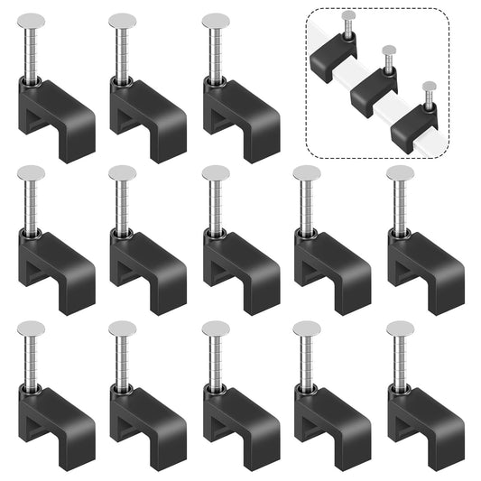 Black Cable Clips Nail in Cable Clip 100 Pcs 8mm Flat Black Ethernet Cable Wall Clips Cable Tacks Coax Clips V1258-DP02-A-173