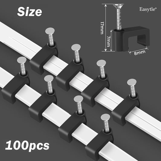 Black Cable Clips Nail in Cable Clip 100 Pcs 8mm Flat Black Ethernet Cable Wall Clips Cable Tacks Coax Clips V1258-DP02-A-173