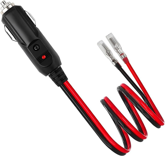 Fused Cigarette Lighter Male Plug, 12-24V 15A Cigar Plug Adapter with Leads & LED Light, Heavy Duty 16 AWG V1258-DP02-A-1785