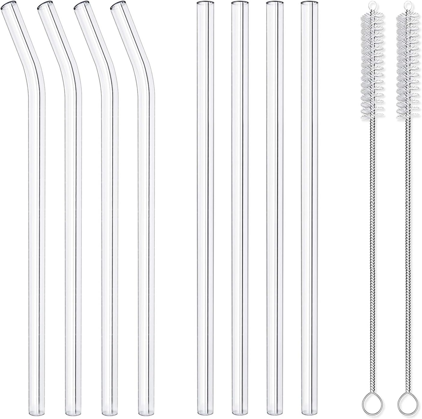 10-Piece Reusable Glass Drinking Straws - 10" x 10 mm - Smoothie Straws for Milkshakes, Frozen Drinks, V1258-DP02-A-18