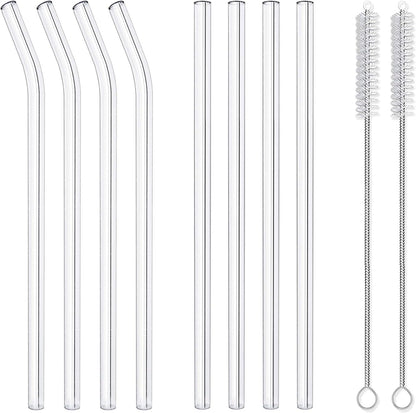10-Piece Reusable Glass Drinking Straws - 10" x 10 mm - Smoothie Straws for Milkshakes, Frozen Drinks, V1258-DP02-A-18