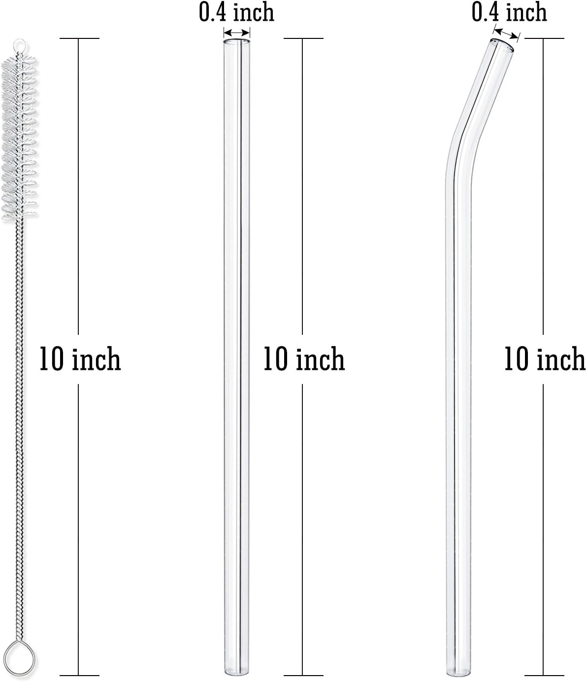 10-Piece Reusable Glass Drinking Straws - 10" x 10 mm - Smoothie Straws for Milkshakes, Frozen Drinks, V1258-DP02-A-18