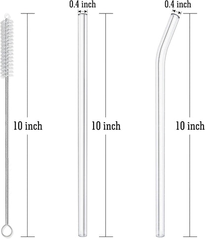 10-Piece Reusable Glass Drinking Straws - 10" x 10 mm - Smoothie Straws for Milkshakes, Frozen Drinks, V1258-DP02-A-18