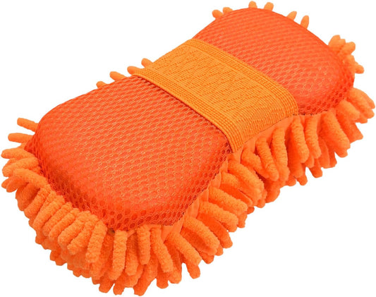 Microfiber Car Wash Sponge, Scratch-Free Vehicle Washing Mitt with Chenille & Mesh Sides, Highly Absorbent V1258-DP02-A-1809