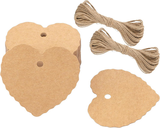 Kraft Paper Gift Tags with String, 100PCS Heart Gift Tags, Brown Blank Hang Tag, Valentines Heart Shaped Name V1258-DP02-A-1861