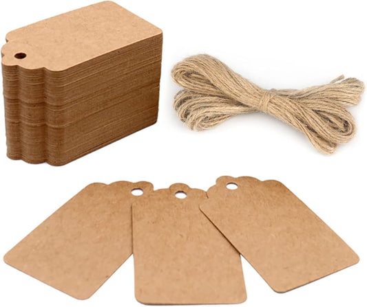 100PCS Kraft Paper Gift Tags with String, 2.8x1.6 in Blank Gift Tags, Marking Price Tag, Writable Hanging V1258-DP02-A-1870