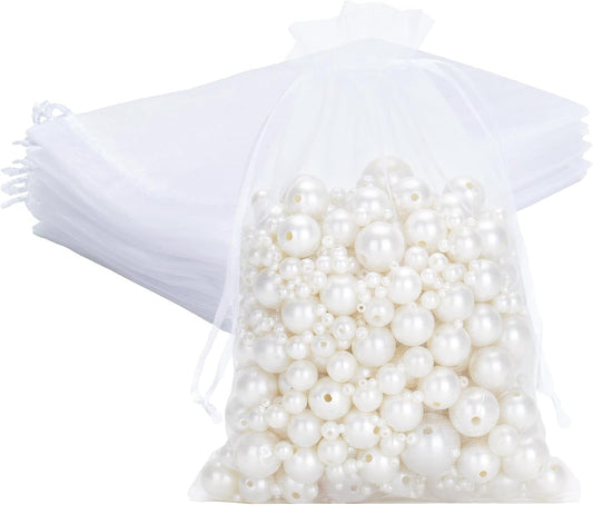 25PCS White Organza Bags 5x7 inches, Sheer Mesh Jewelry Pouches, Organza Gift Bags with Drawstring for Candy, V1258-DP02-A-1874
