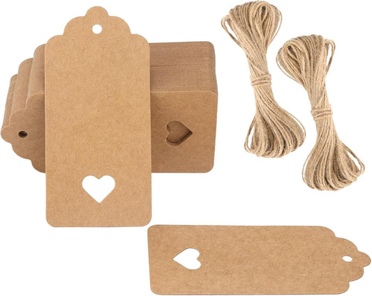 100PCS Blank Gift Tags with String, Kraft Paper Hangtags, Hollow Heart Gift Tags, Wedding Favors Tags for V1258-DP02-A-1879