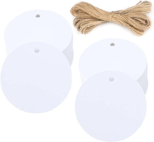 100PCS White Gift Tags with String, 2.2'' Round Paper Tag Blank Hang Tag Circle Tags with Holes for Craft V1258-DP02-A-1880