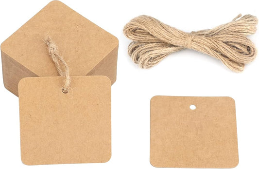 Kraft Paper Gift Tags with String, 100PCS Brown Square Tags, 2.2x2.2 inches Blank Hang Label Tag for Gift V1258-DP02-A-1883