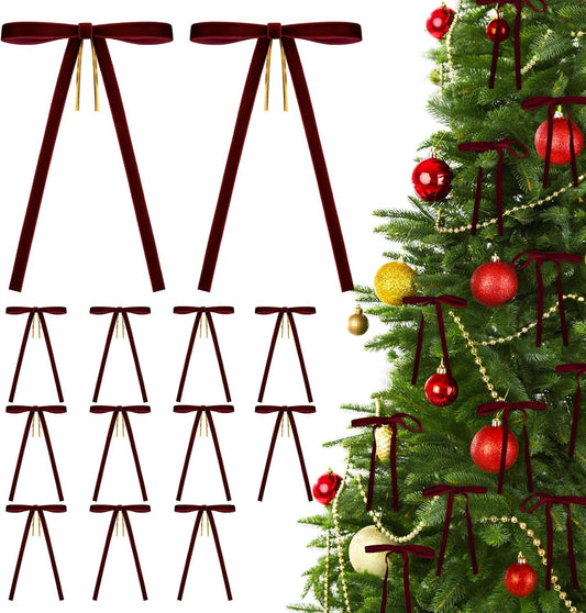 24 Pcs Burgundy Velvet Bows Vintage Rustic Velvet Ribbon Bows Ornaments for Christmas Tree Garland Wreaths V1258-DP02-A-189