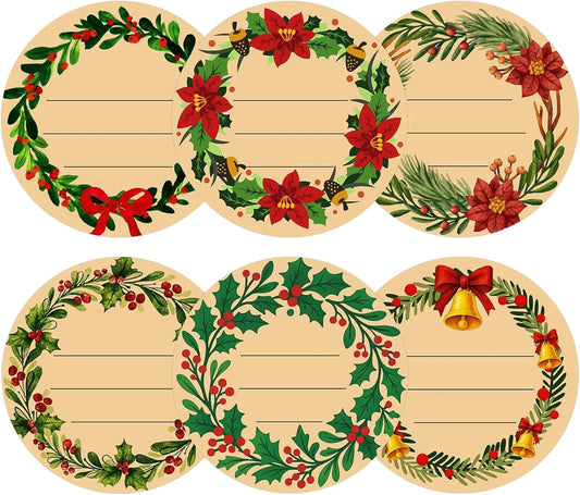 120Pcs Christmas Gift Stickers - 2 Inch Round Kraft Paper Christmas Holiday Wreath Labels Stickers for Gift V1258-DP02-A-1891