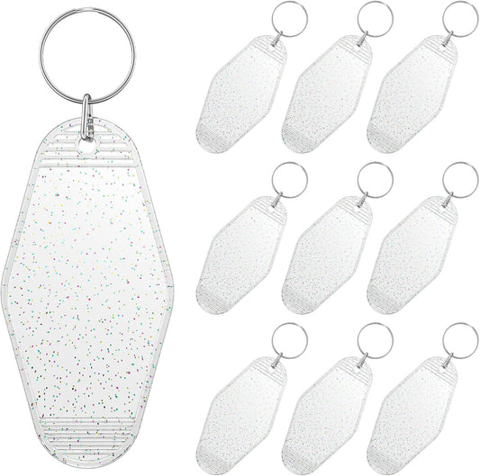 10 Pcs Modern Glitter Rhombus Keychain Tags, Clear Transparent Plastic Motel Keychains with Glitter & Key V1258-DP02-A-1894