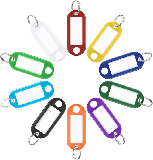 40 Pack Tough Plastic Key Tags with Split Ring Label Window, Assorted Colors V1258-DP02-A-1895