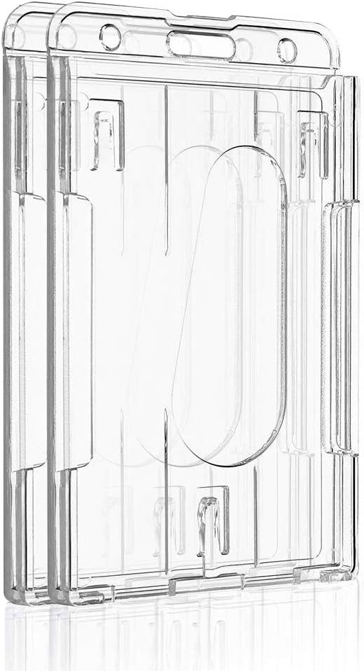 2 Pack Vertical 2-Card Badge Holder with Thumb Slot Hard Transparent PC Case Protector for Office School IDs V1258-DP02-A-1896