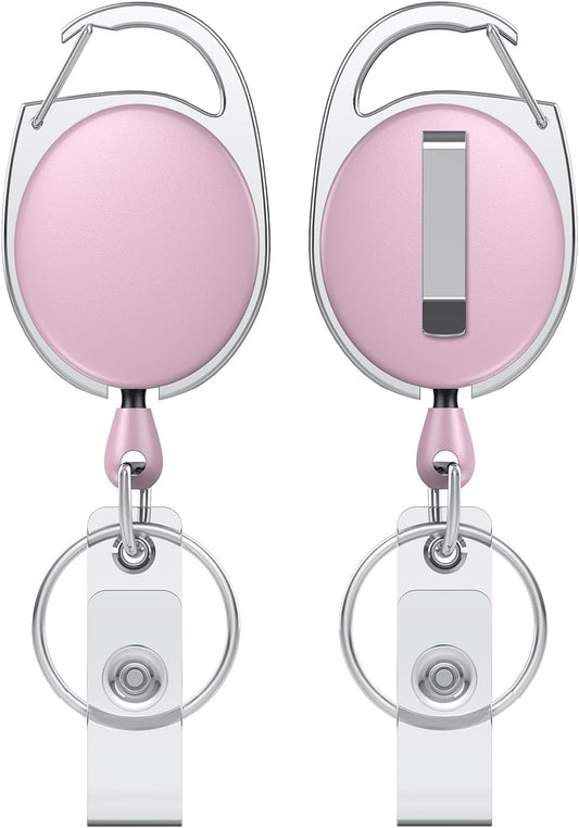 2 Pack Retractable Badge Reel for Badge Holder Pink Heavy Duty Retractable Keychain Strong ABS Casing with V1258-DP02-A-1898
