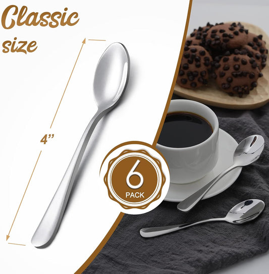 6-Piece Demitasse Espresso Spoons, 4 Inches Stainless Steel Mini Coffee Spoons V1258-DP02-A-19