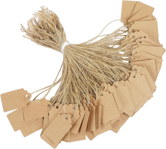 200 Pcs Price Tag with String Attached Writable Brown Kraft Paper Tags with Jute Twine Hang Tag Price Display V1258-DP02-A-1904