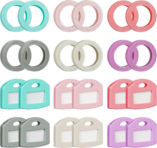 24 Pcs Key Covers Caps and Key Caps Tags Set, Key Identifiers with Labels, Soft Stretchy Key Covers for House V1258-DP02-A-1908