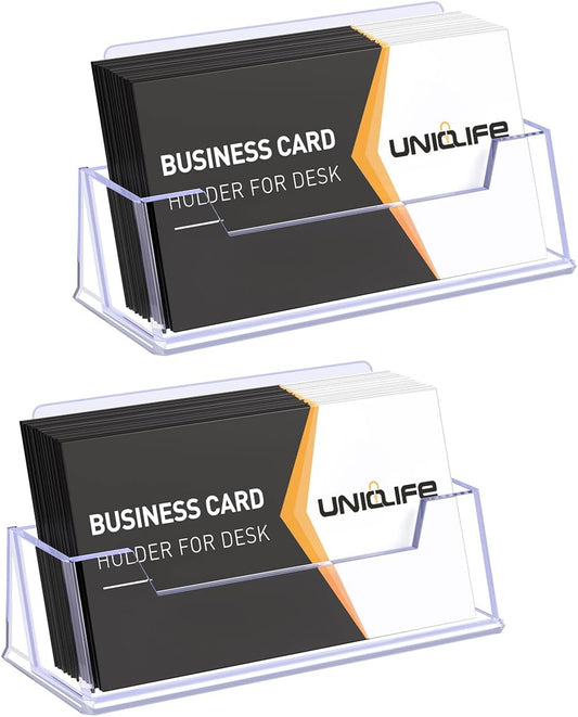 2 Pack Acrylic Business Card Holder for Desk 1 Slot Clear Business Card Display Stand for Men & Women Desktop V1258-DP02-A-1910