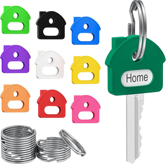 10 Pcs Key Covers Caps, 1" Key Identifiers with Labels, Soft Stretchy Key Covers for House Key, Cute Key Head V1258-DP02-A-1917