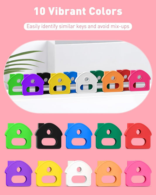 10 Pcs Key Covers Caps, 1" Key Identifiers with Labels, Soft Stretchy Key Covers for House Key, Cute Key Head V1258-DP02-A-1917