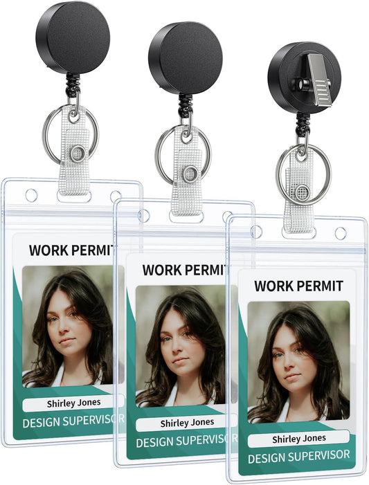 3 Pack Retractable Badge Reel with Swivel Alligator Clip Heavy Duty Retractable Keychain with Stainless Steel V1258-DP02-A-1920