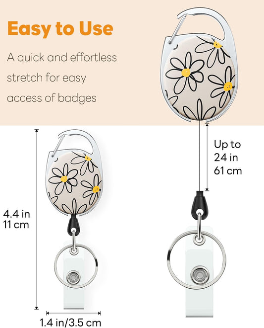 Floral Retractable Badge Reel for Badge Holder White Flower Heavy Duty Retractable Keychain Strong ABS Casing V1258-DP02-A-1921