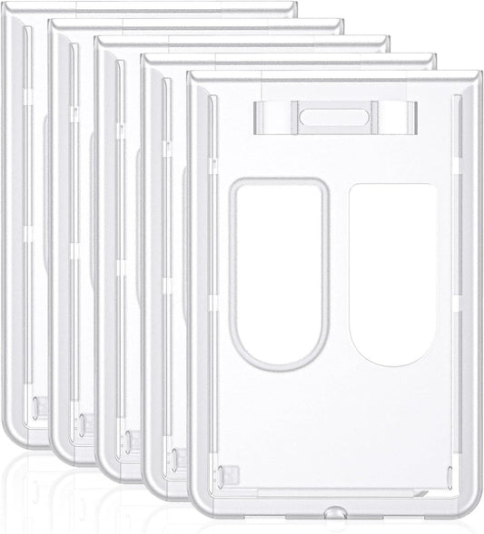 5 Pack Vertical 2-Card Badge Holder Hard Frosted Plastic Case with Thumb Slots Card Protector Pouch with UV V1258-DP02-A-1922