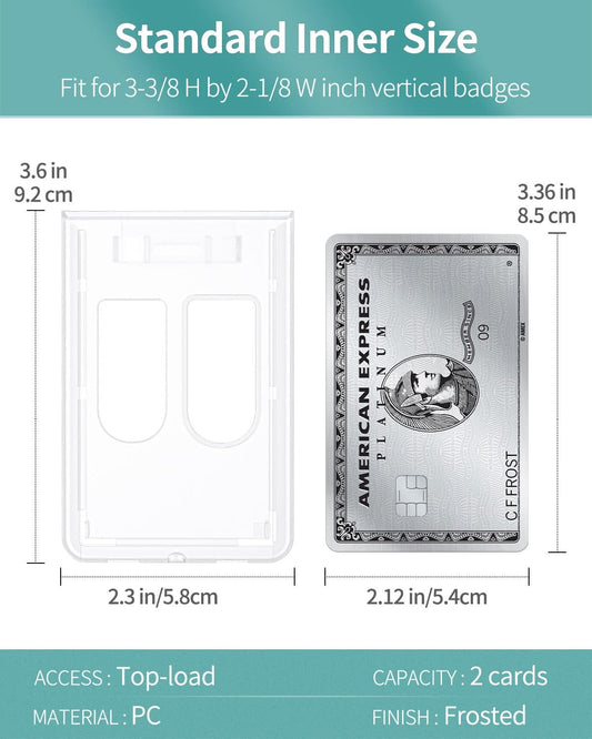 5 Pack Vertical 2-Card Badge Holder Hard Frosted Plastic Case with Thumb Slots Card Protector Pouch with UV V1258-DP02-A-1922