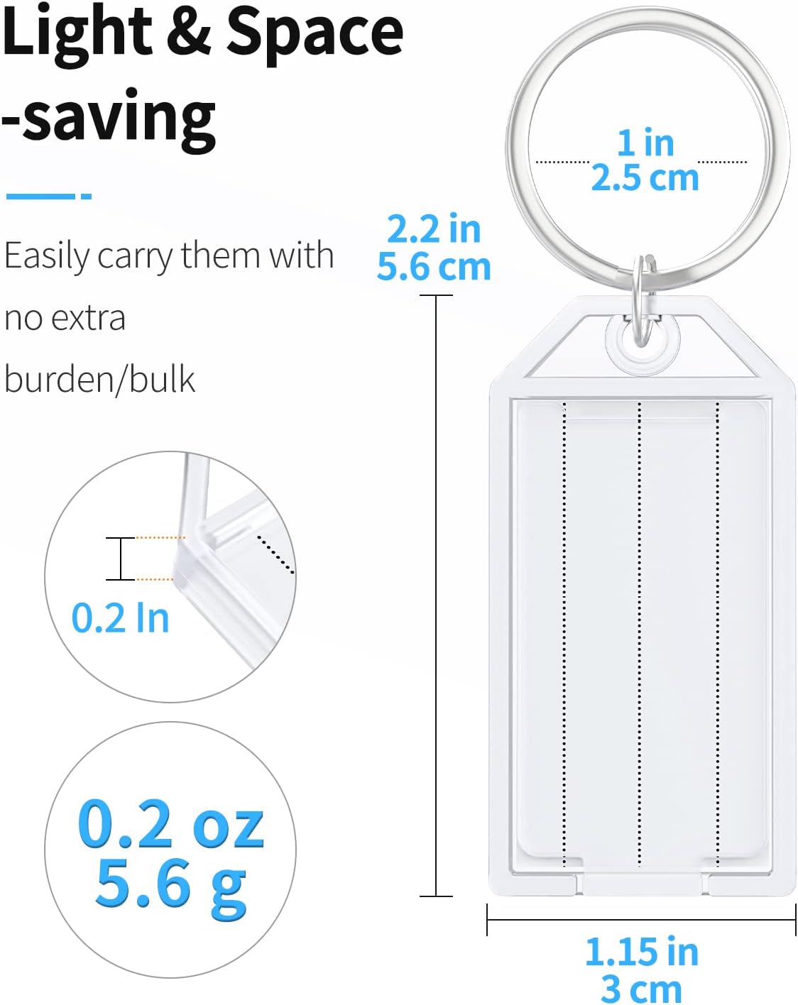 2 Inch Tough Plastic Key Tags White Item Identifiers with Blank Paper Labels Transparent Covers and Split V1258-DP02-A-1923