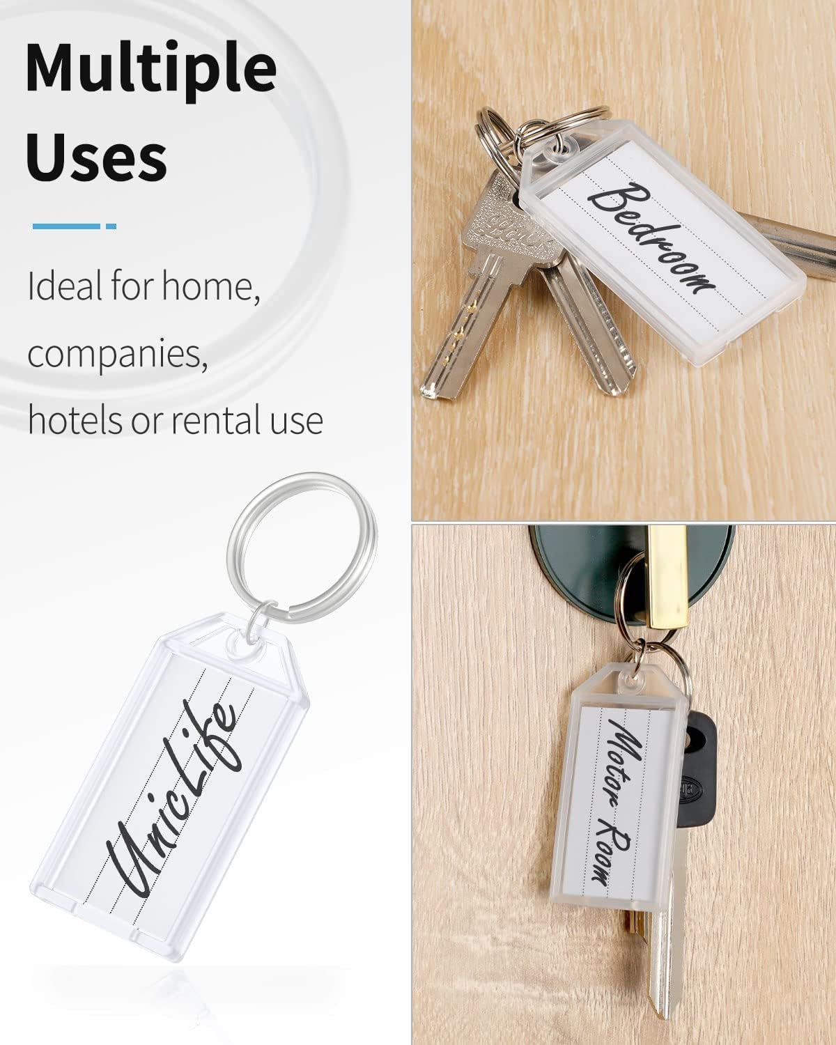 2 Inch Tough Plastic Key Tags White Item Identifiers with Blank Paper Labels Transparent Covers and Split V1258-DP02-A-1923