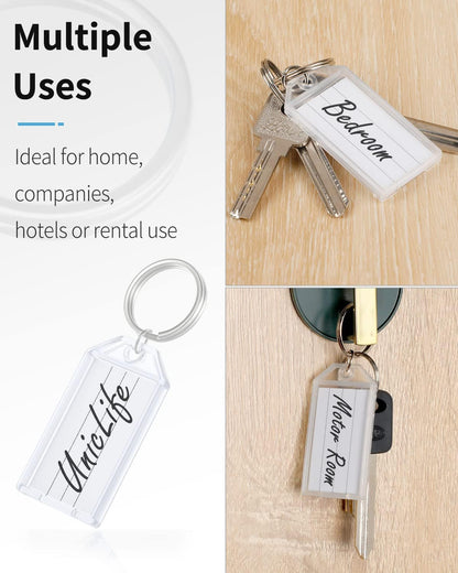 2 Inch Tough Plastic Key Tags White Item Identifiers with Blank Paper Labels Transparent Covers and Split V1258-DP02-A-1923