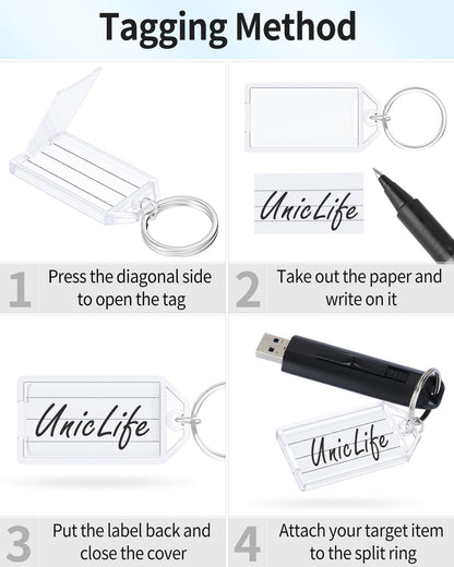 2 Inch Tough Plastic Key Tags White Item Identifiers with Blank Paper Labels Transparent Covers and Split V1258-DP02-A-1923