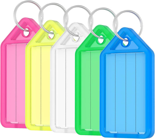 20 Pieces Key Tags 2 Inch Plastic Key Chain Tags with Ruled Blank Paper Labels Transparent Covers and Split V1258-DP02-A-1925