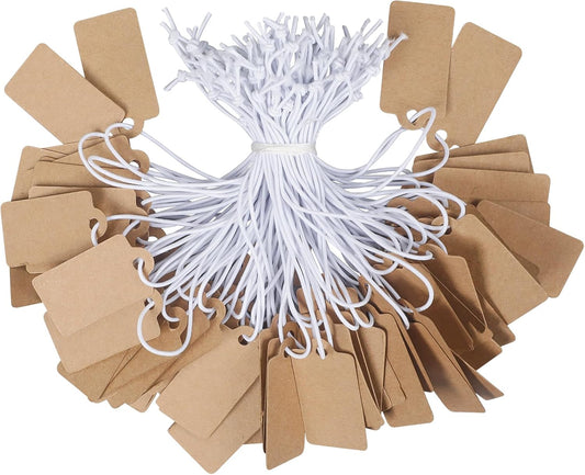 200 Pcs Kraft Price Tags with Elastic String Attached Writable Brown Kraft Paper Tags Hang Tag for Pricing V1258-DP02-A-1929