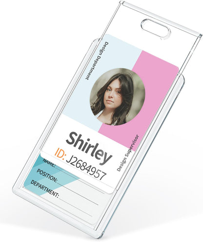 2 Pack Sliding Badge Holder Vertical Clear Card Case Hard Plastic Card Protector Pouch for Office School ID V1258-DP02-A-1936