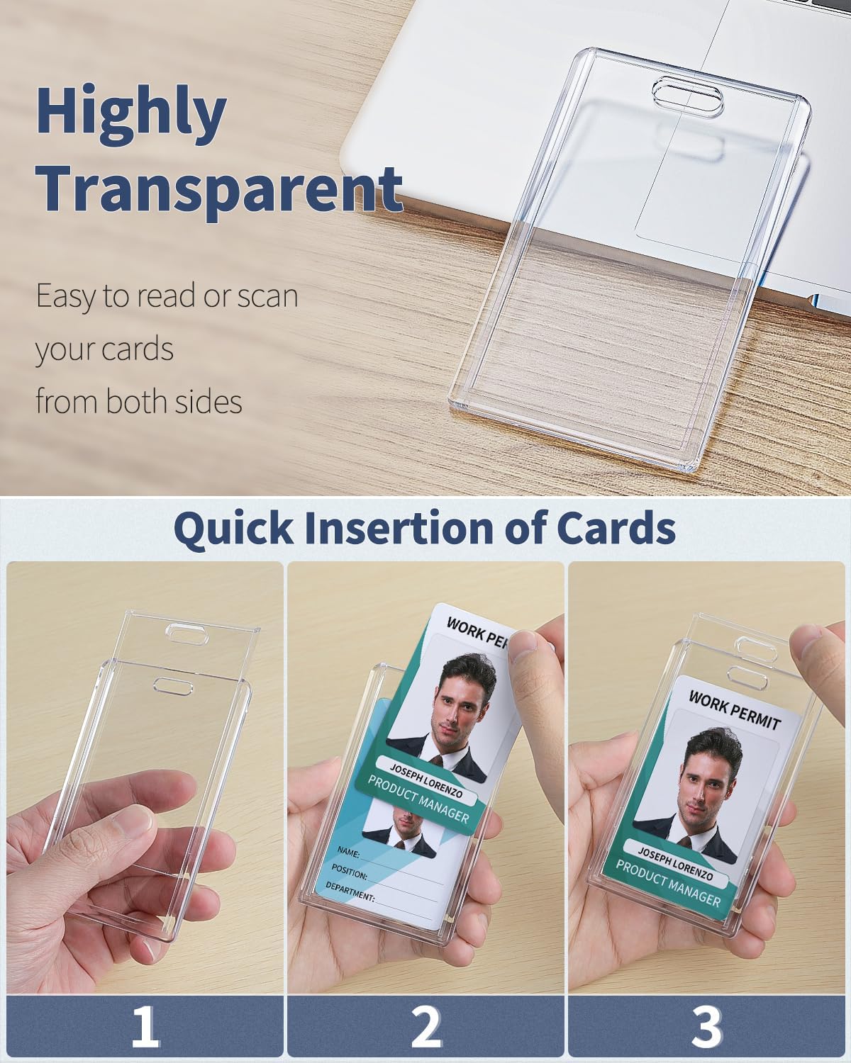 2 Pack Sliding Badge Holder Vertical Clear Card Case Hard Plastic Card Protector Pouch for Office School ID V1258-DP02-A-1936