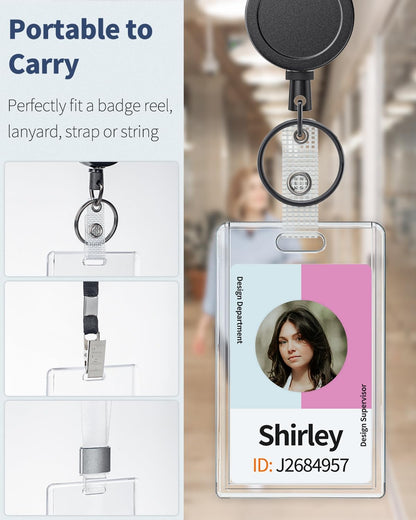 2 Pack Sliding Badge Holder Vertical Clear Card Case Hard Plastic Card Protector Pouch for Office School ID V1258-DP02-A-1936